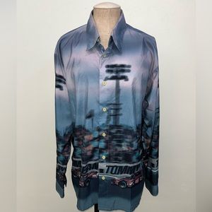 Vintage Tommy Jeans Long Sleeve Button Down Shirt Race Car Scene XL